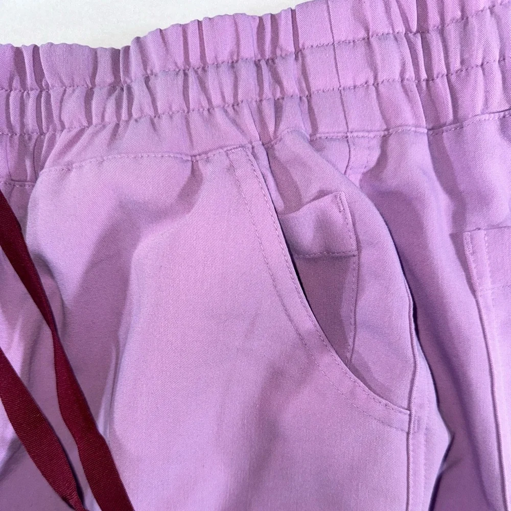FIGS Women's Straight Leg Scrub Pants in Lavender with Maroon Drawstring